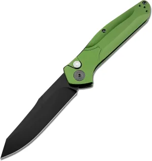 HUAAO 7.7” Assisted Opening Push Button Pocket Knife, Folding Knife with Reversible Pocket Clip, 3.14” D2 Blade and Green Aluminum Alloy Handles, Outdoor Survival Knife EDC Hunting Tool