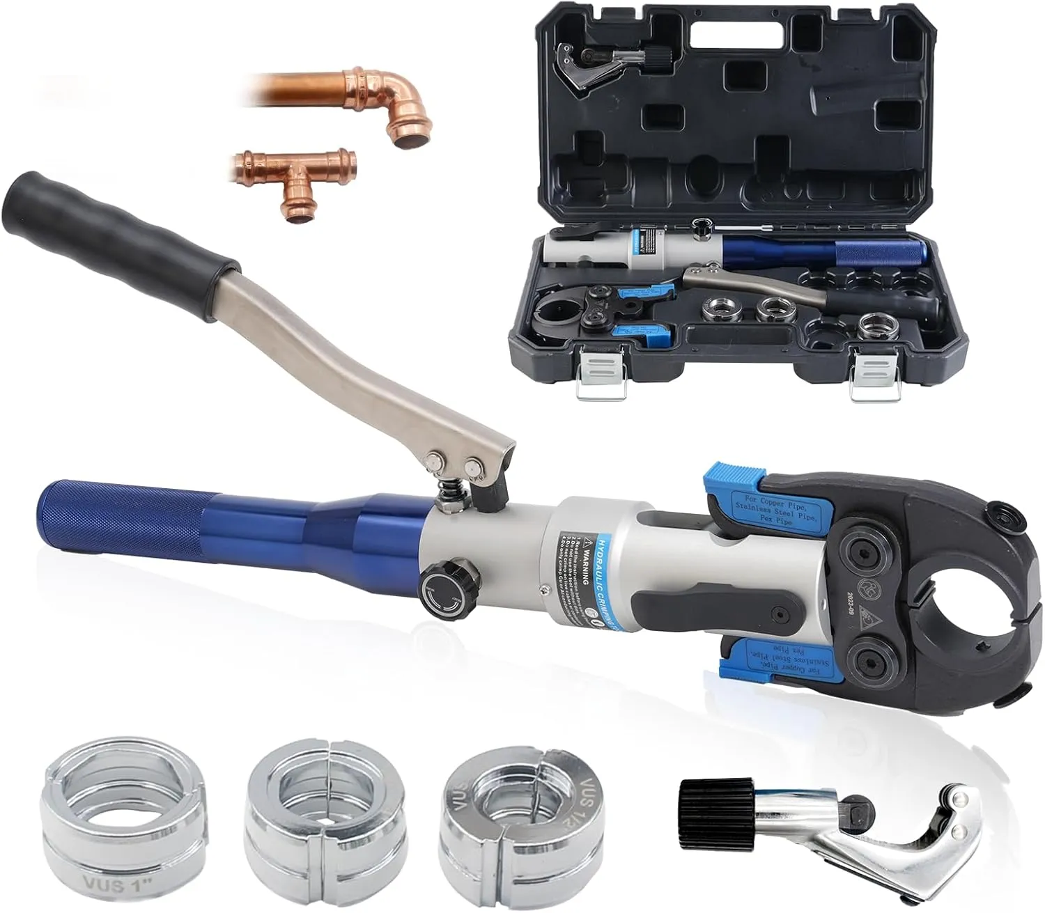 Hydraulic Copper Pipe Press Tool for Viega ProPress Fittings | Includes 1/2", 3/4", & 1" Dies | Ideal for Narrow Spaces & Tee Fittings | Includes 1 Set of Dies (1950)