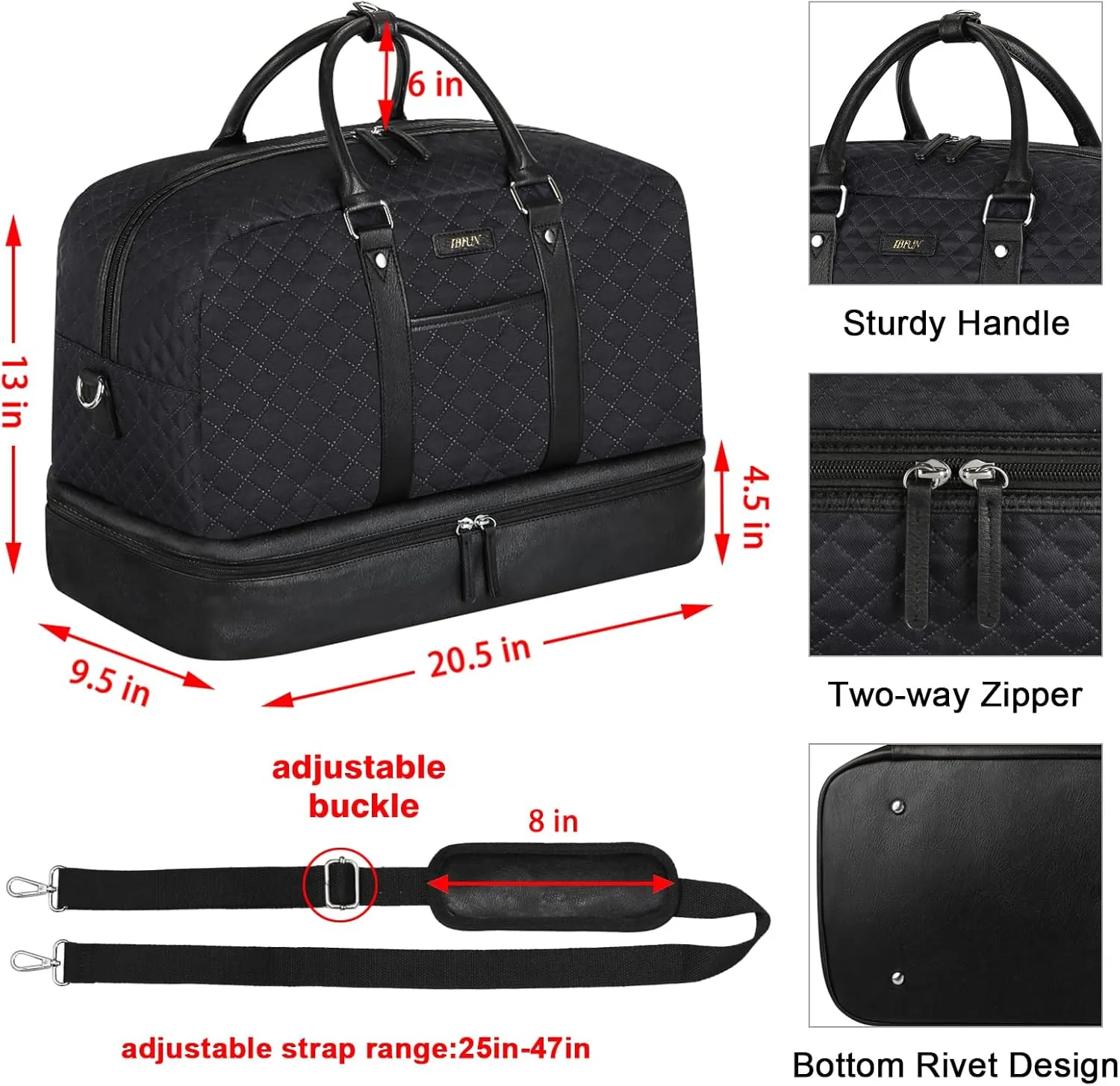 IBFUN Weekender Bags for Women, Large Overnight Bag Canvas Travel Duffel Bag Carry On Tote with Shoe Compartment 21" 3Pcs Set