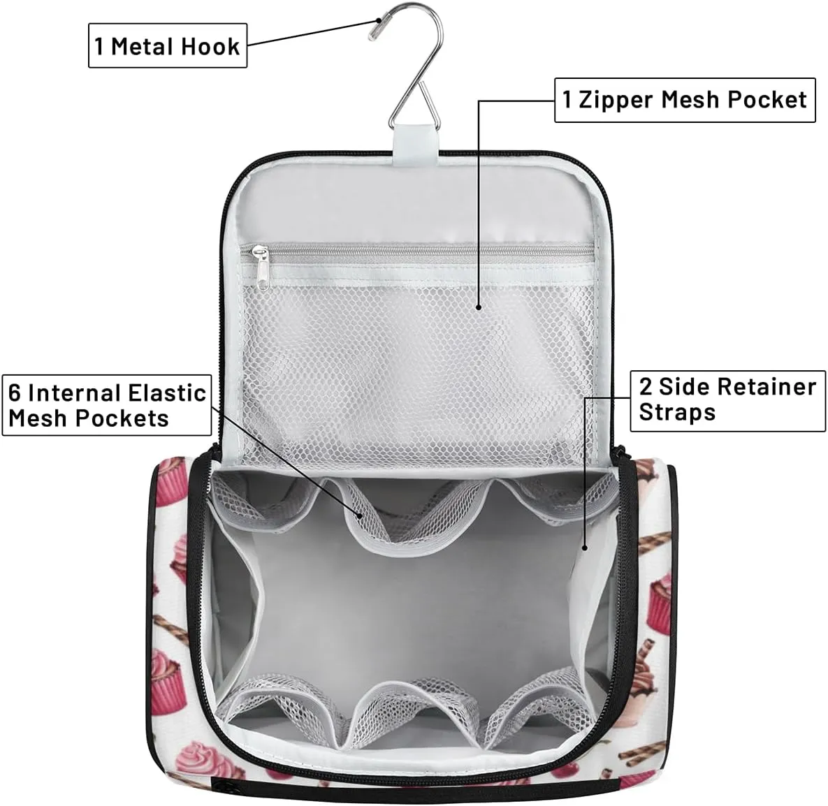 Ice Cream Cherry Hanging Toiletry Bag for Men Women Travel Cosmetic Makeup Organizer Bag Water Resistant Large Portable Wash Case for Accessories, Toiletries, Cosmetics