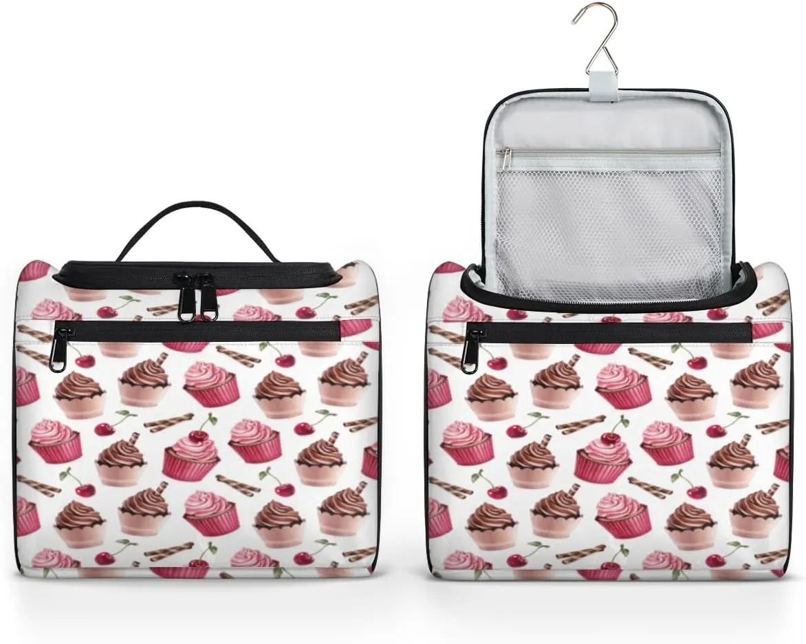 Ice Cream Cherry Hanging Toiletry Bag for Men Women Travel Cosmetic Makeup Organizer Bag Water Resistant Large Portable Wash Case for Accessories, Toiletries, Cosmetics