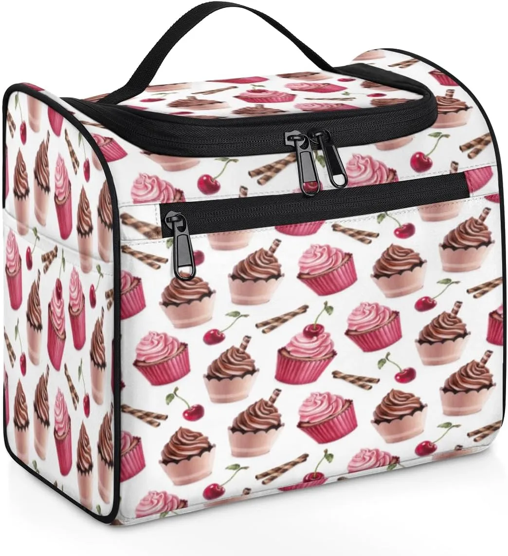 Ice Cream Cherry Hanging Toiletry Bag for Men Women Travel Cosmetic Makeup Organizer Bag Water Resistant Large Portable Wash Case for Accessories, Toiletries, Cosmetics