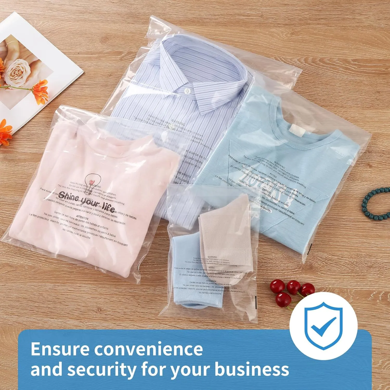 iMailer - 200 Pcs - 10" x 13" Clear Poly Bags for Clothing - Self Seal Suffocation Warning Plastic Poly Bags 1.6 Mil for Shipping, Packaging, T-Shirt - Permanent Adhesive