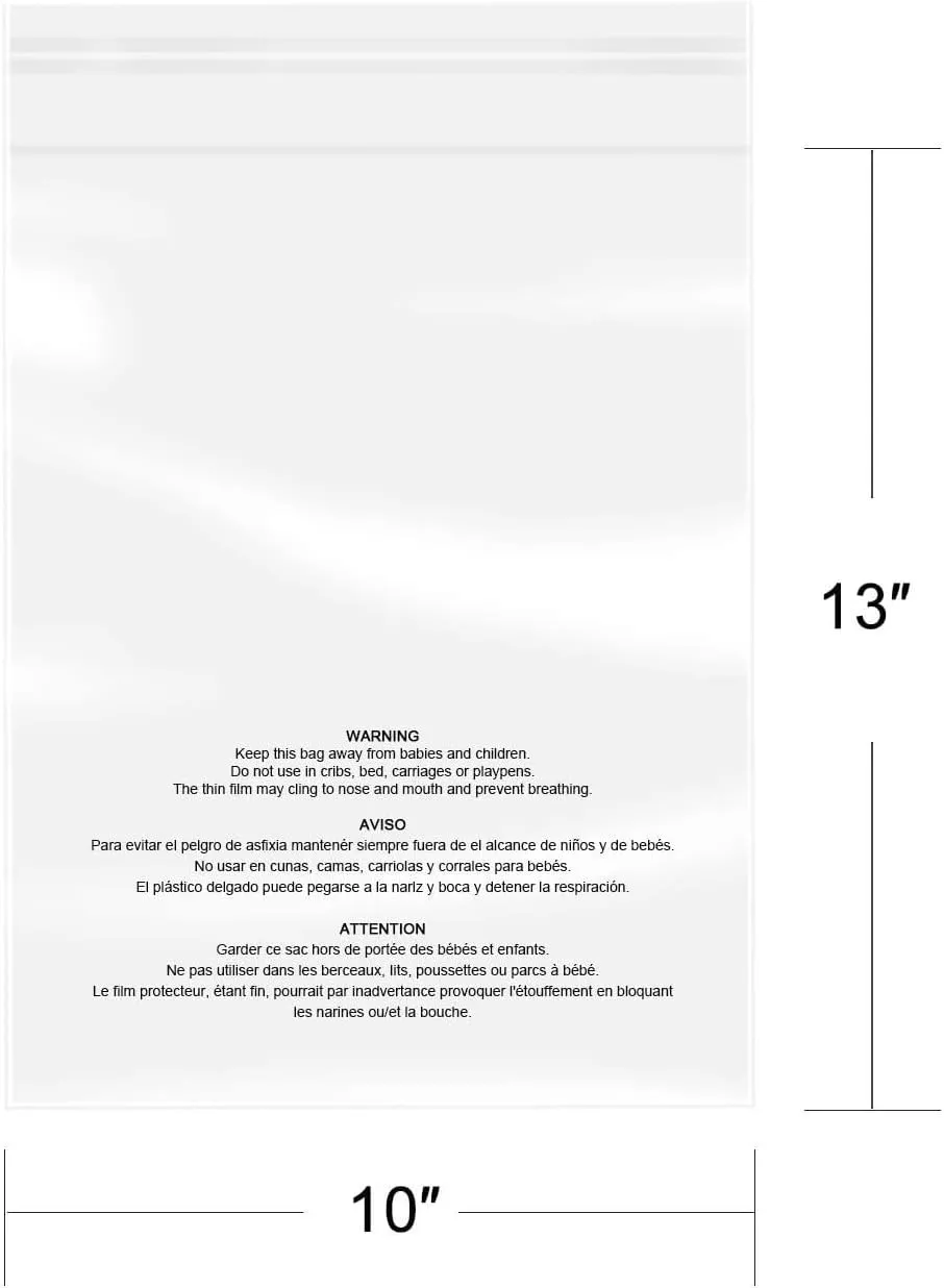 iMailer - 200 Pcs - 10" x 13" Clear Poly Bags for Clothing - Self Seal Suffocation Warning Plastic Poly Bags 1.6 Mil for Shipping, Packaging, T-Shirt - Permanent Adhesive