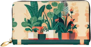 Indoor potted green plants Leather wallet,long clutch purse,Soft material,Zip design Anti-loss money,12 bank card slots,Lightweight,waterproof and durable for the stylish girl, Black