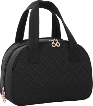Initial Travel Toiletry Bag, Personalized Cosmetic Bags Birthday Gifts for Women, Makeup Bag Organizer with Handle, Travel Bag for Toiletries with Brush Holder (Plain, Black)