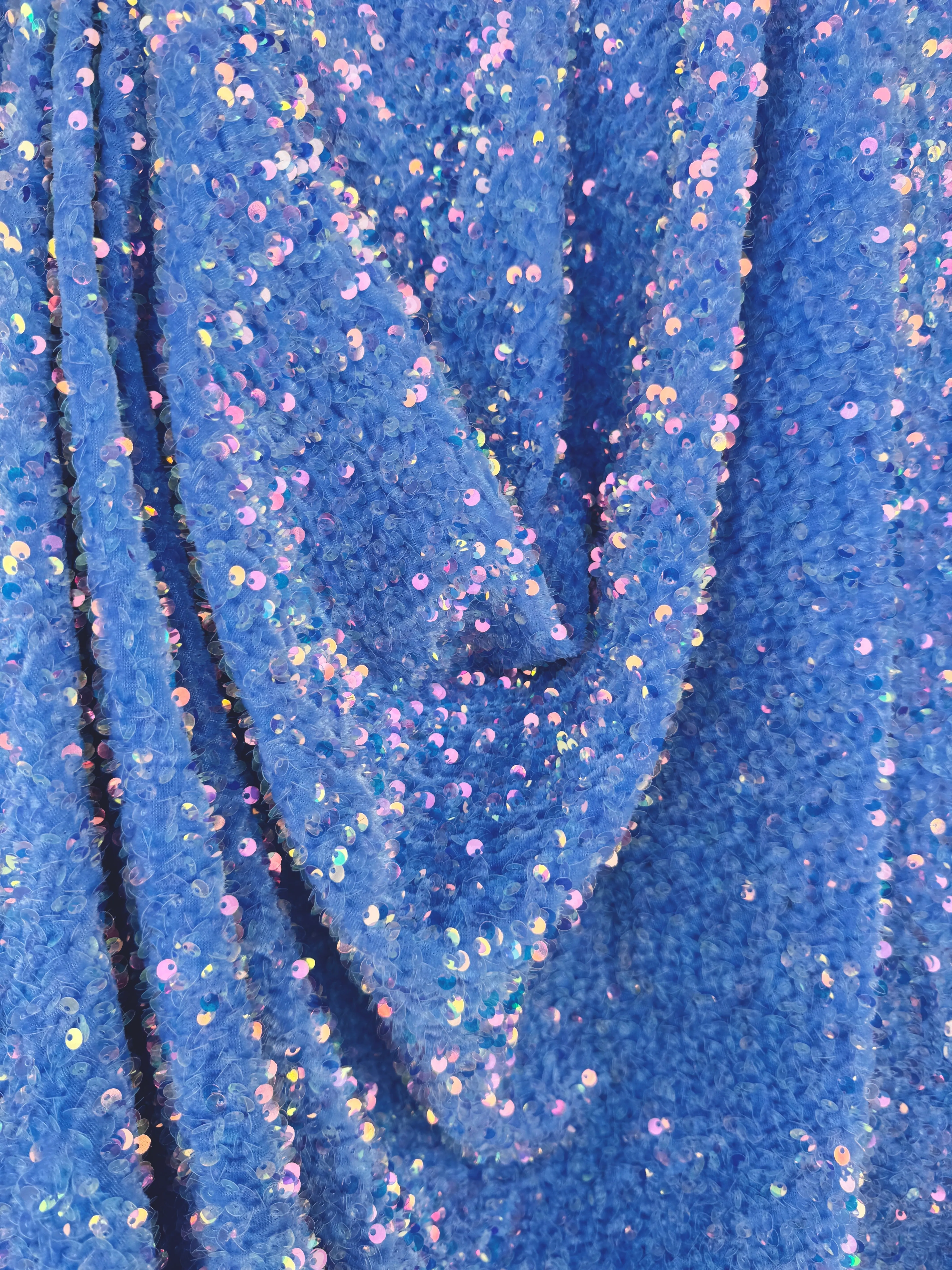 Iridescent Baby Blue Sequin on Velvet