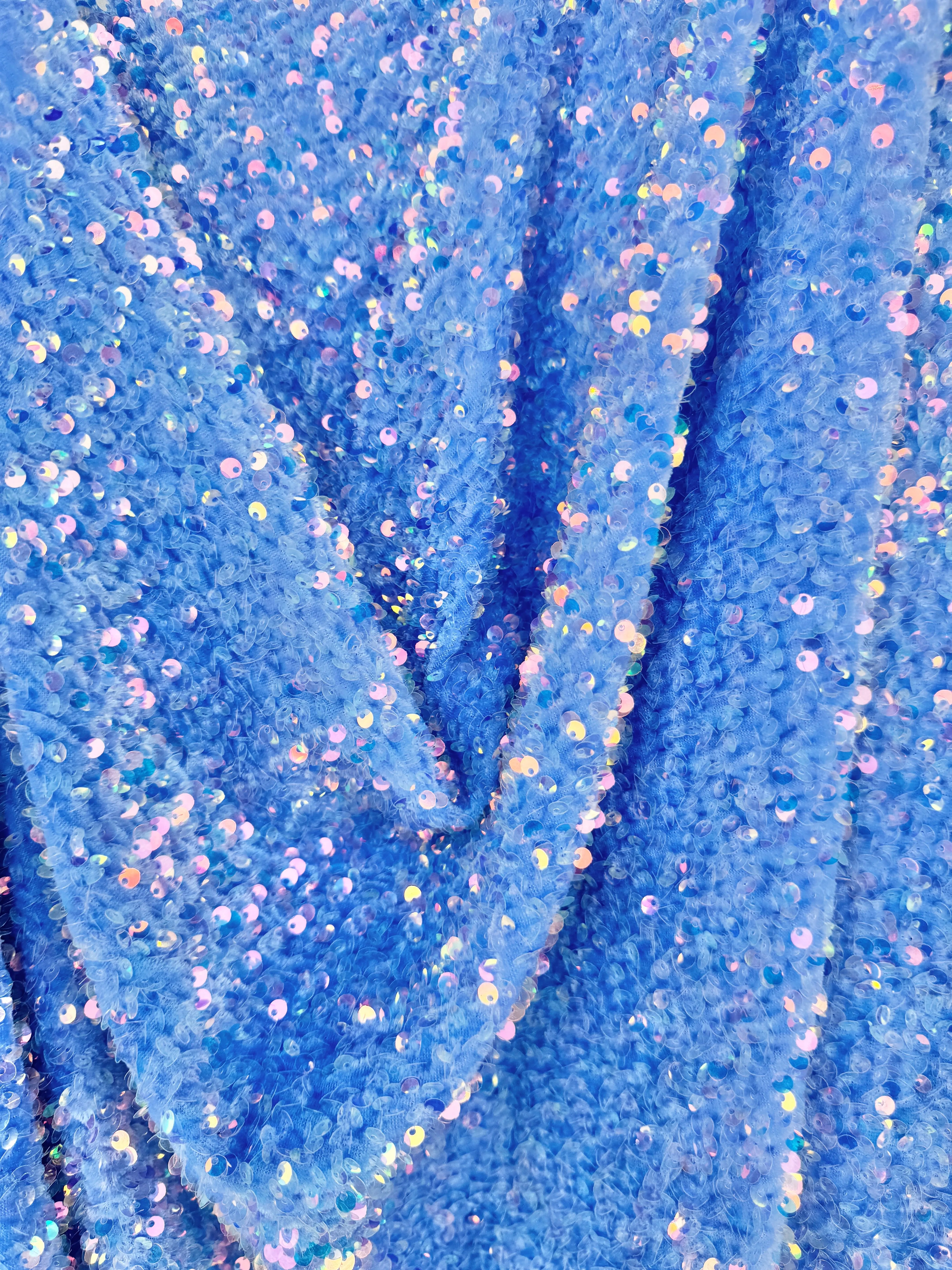 Iridescent Baby Blue Sequin on Velvet
