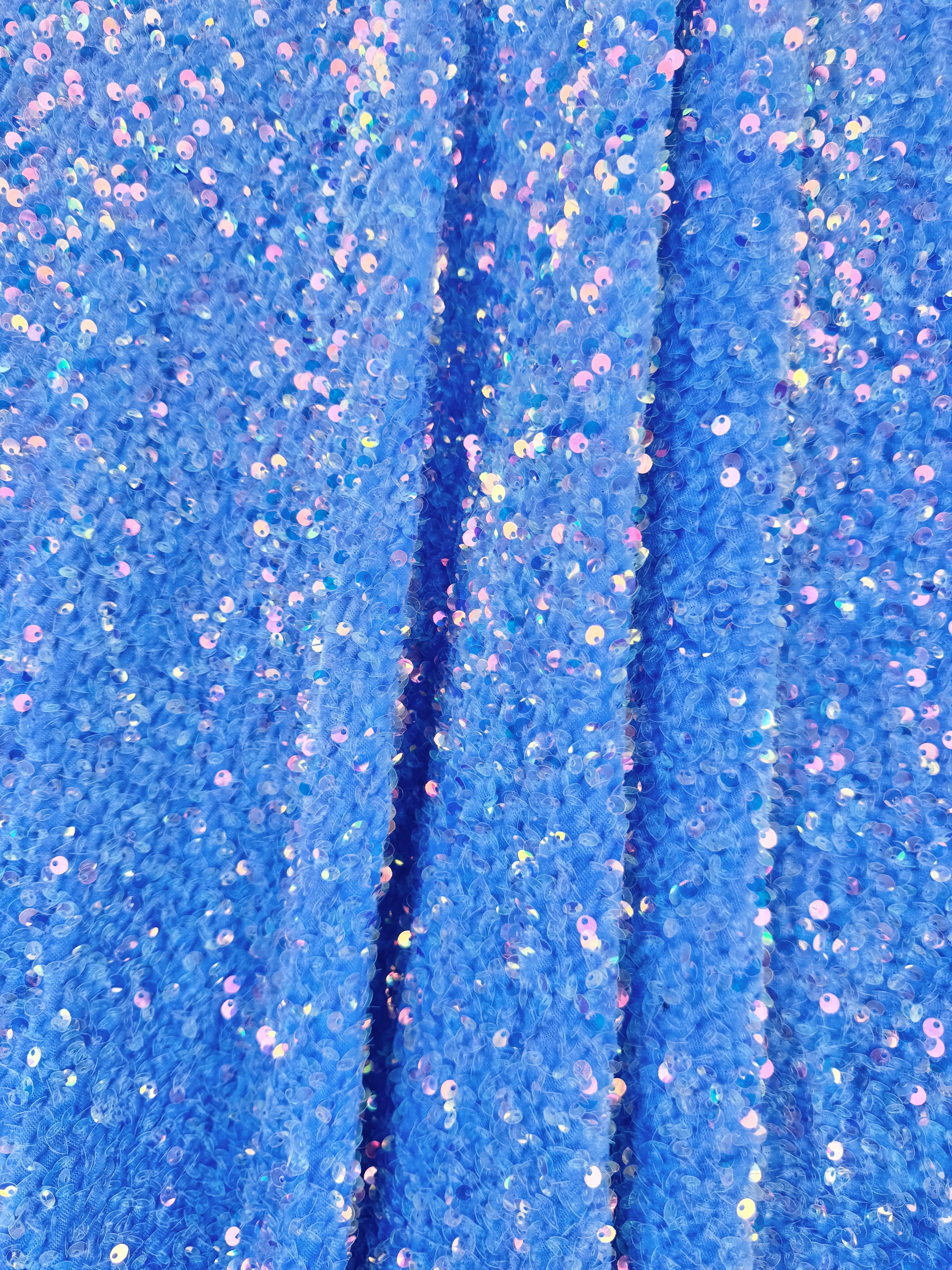 Iridescent Baby Blue Sequin on Velvet
