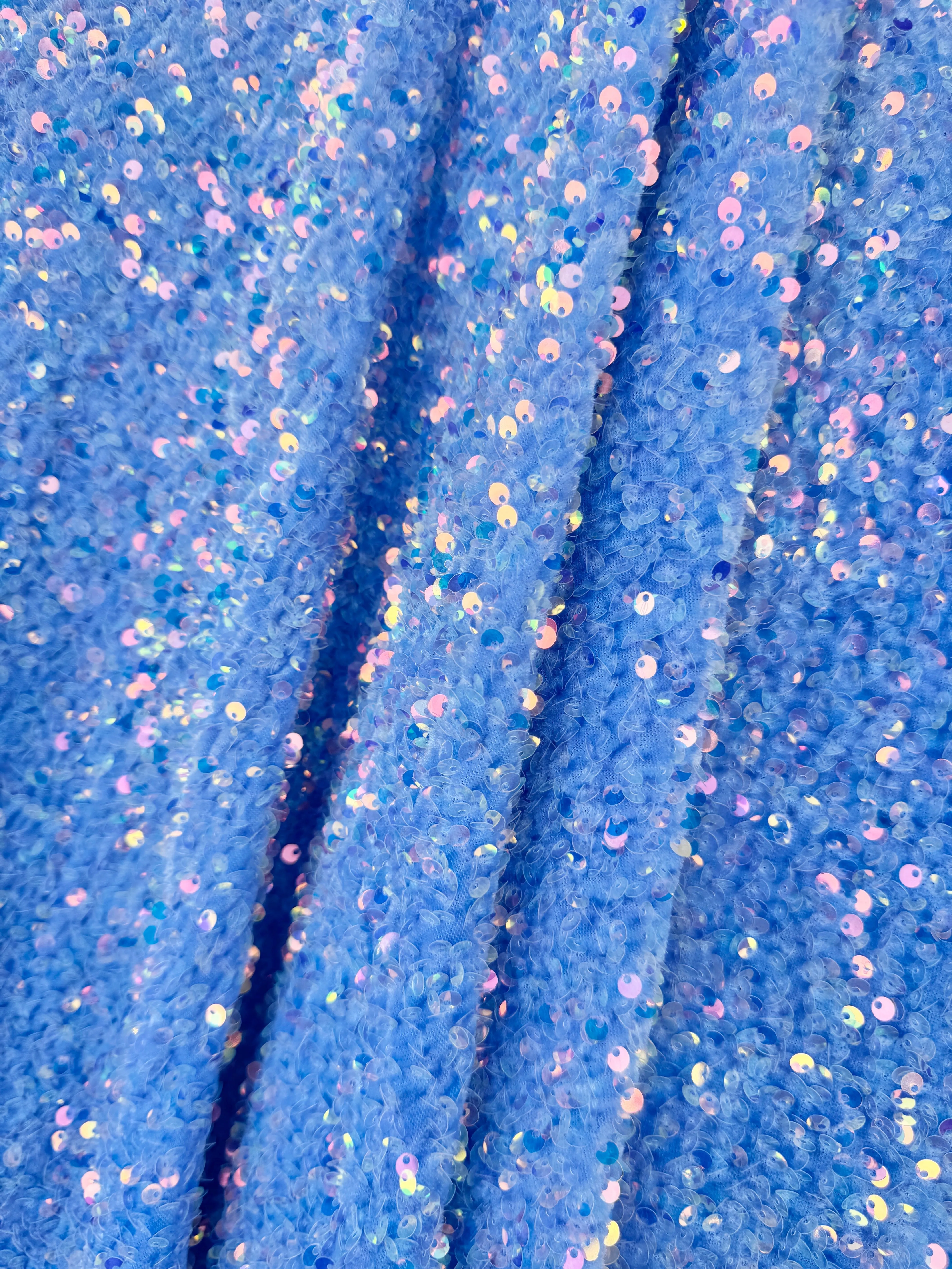 Iridescent Baby Blue Sequin on Velvet