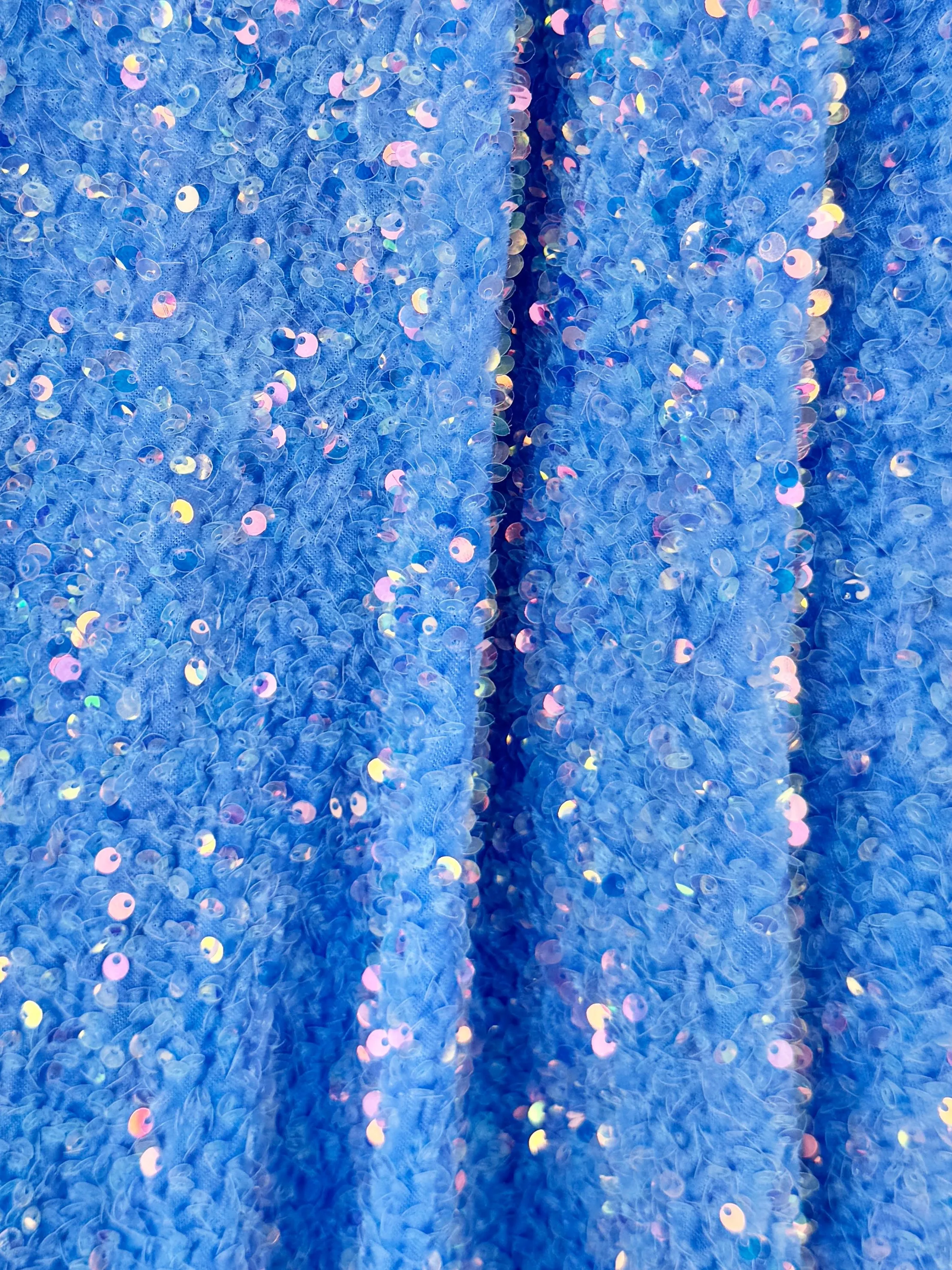 Iridescent Baby Blue Sequin on Velvet