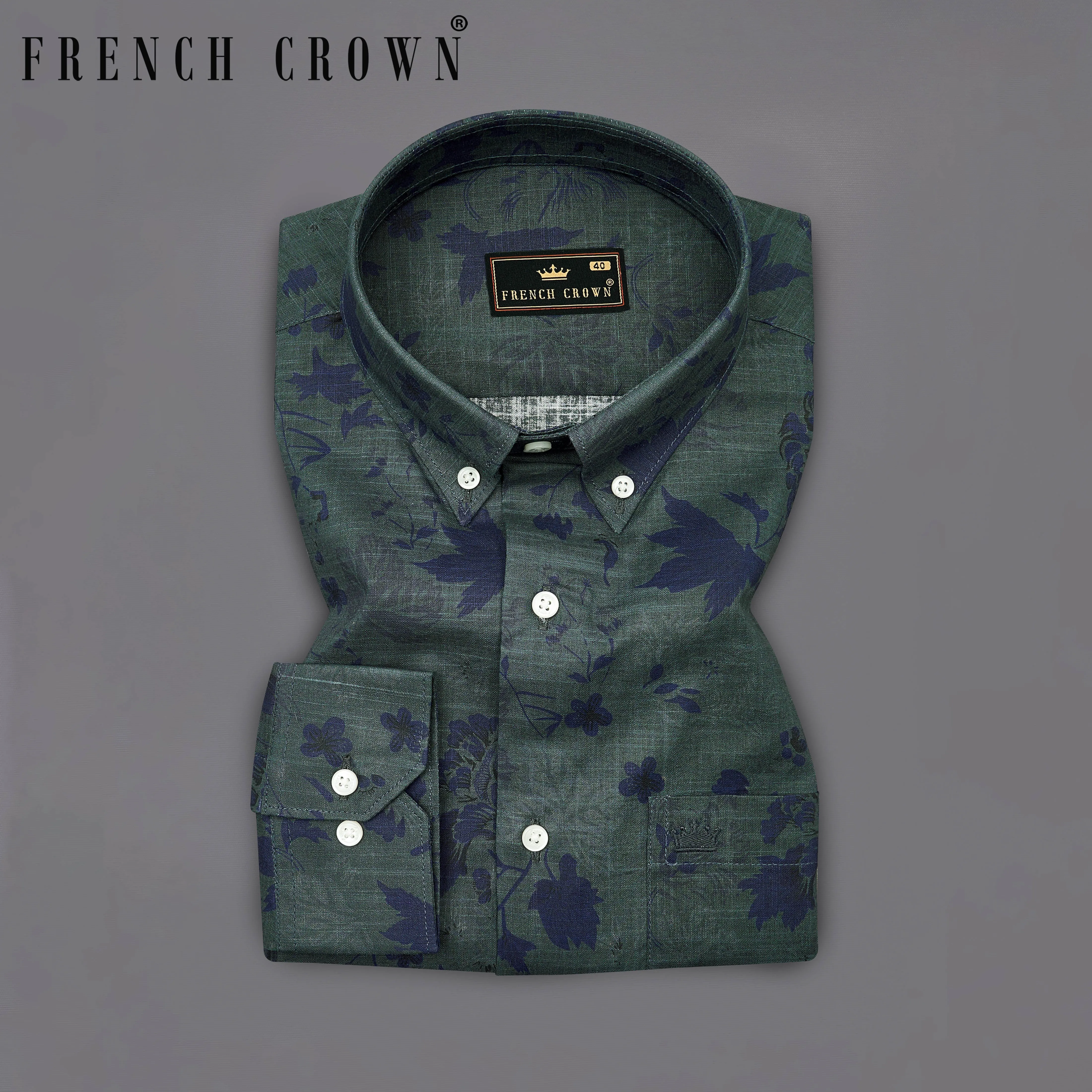 Iridium Green with Ebony Blue Textured Denim Shirt