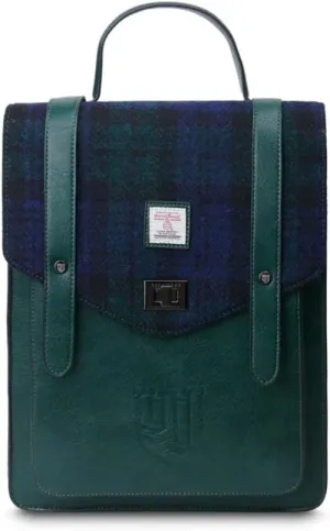 Islander Carloway Backpack for Men & Women, With Laptop Sleeve, Harris Tweed Vegan Leather (Black Watch)