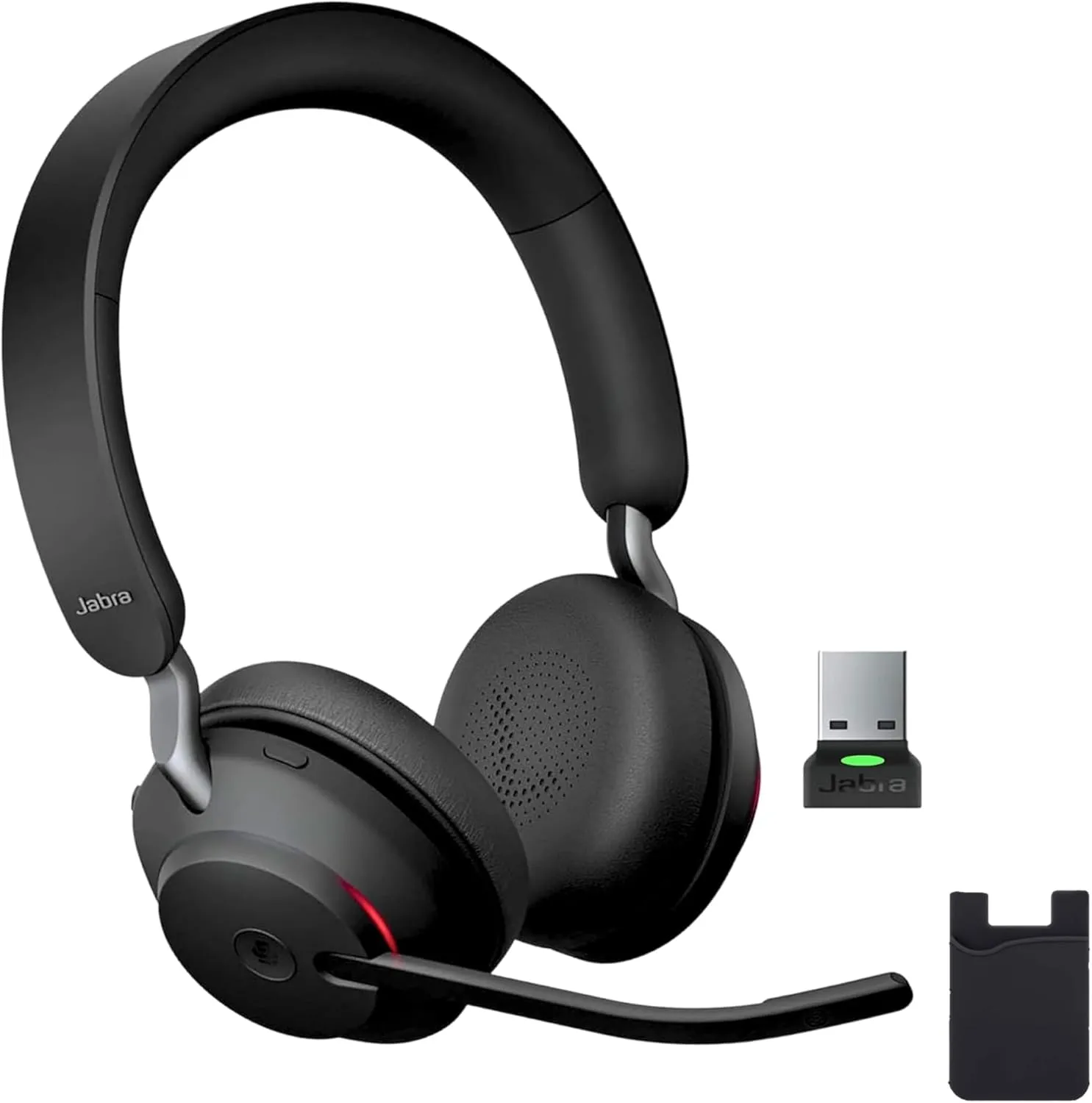 Jabra Evolve2 65 Wireless Headset MS, Bluetooth Dongle, Compatible with Zoom, Teams, Webex, Laptop, Phone Calls, Vonage, 8x8, 26599-999-999, Bundle with Global Teck Mobile Wallet and Gold Support Plan