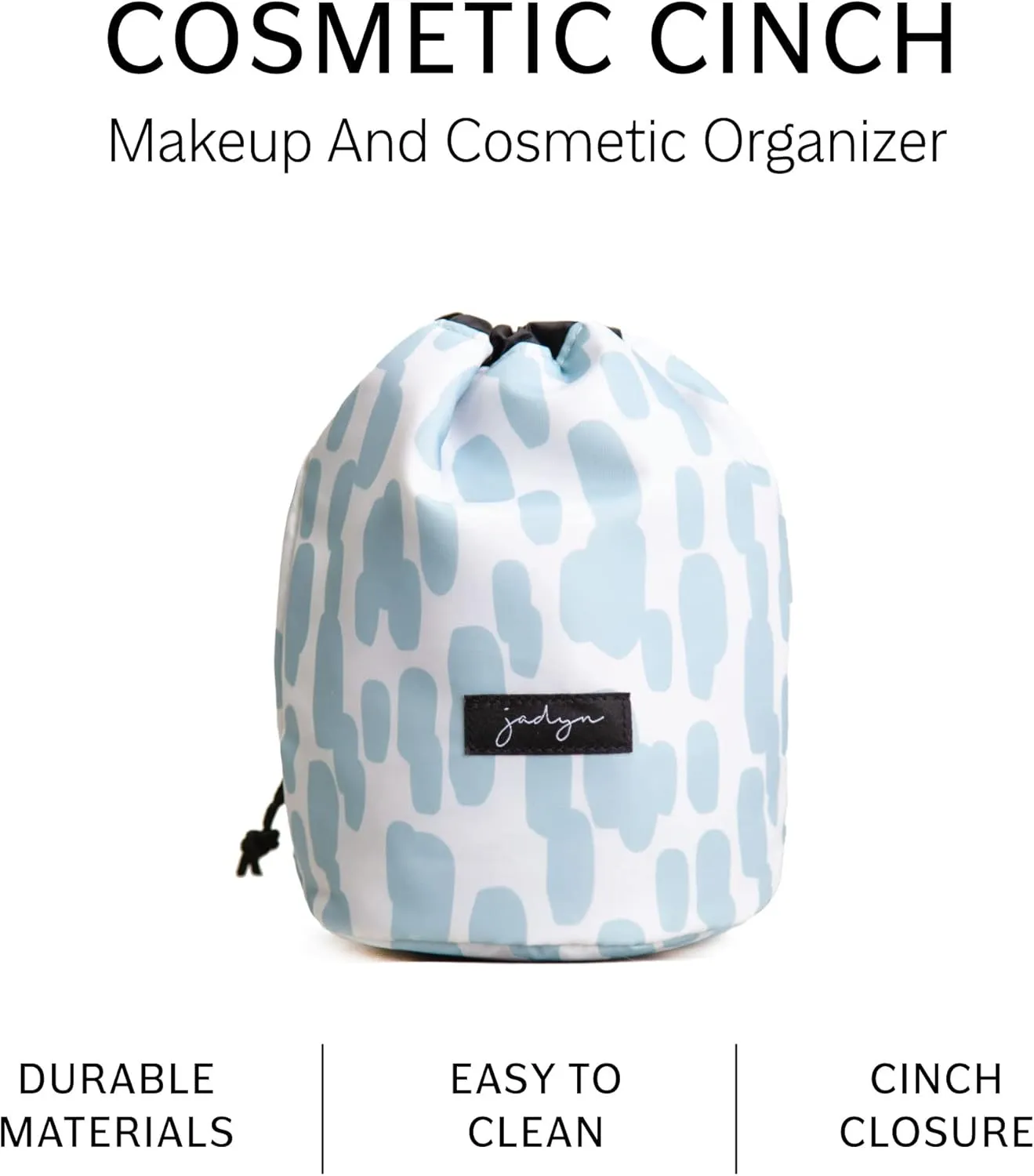 Jadyn Durable Cinch Top Makeup Organizer - Compact Travel Makeup Bag with 7 Interior Pockets for Cosmetics Large Drawstring Toiletry Travel Bag for Women - 6L Storage Capacity (Raindrop)