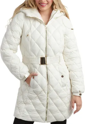 Jessica Simpson Women's Long Puffer Coat - Belted Faux Fur Lined Hooded Winter Coat - Quilted Puffer Jackets for Women (S-XL)