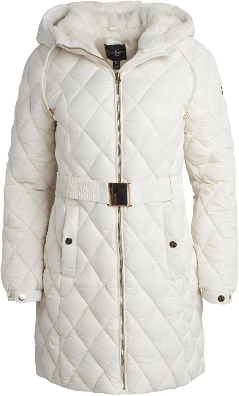 Jessica Simpson Women's Long Puffer Coat - Belted Faux Fur Lined Hooded Winter Coat - Quilted Puffer Jackets for Women (S-XL)