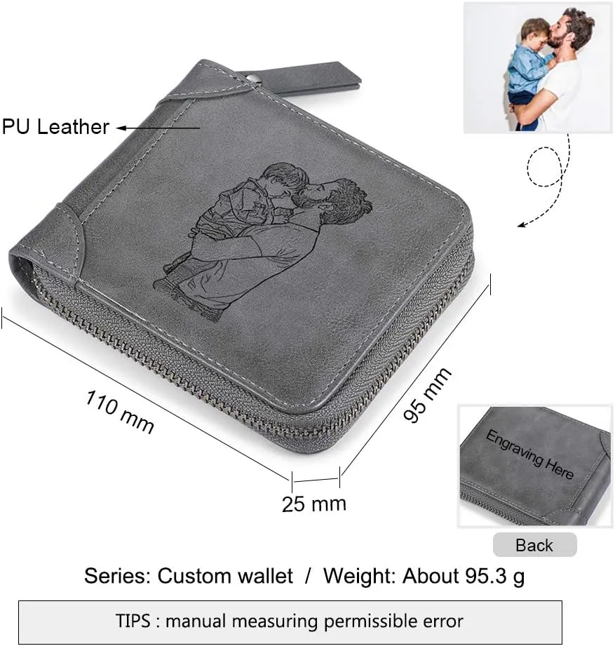 JewelOra Personalized Photo Wallet, Custom Photo Wallets for Men, Men's Zipper Wallet Customized Wallet for Father,Dad,Son,Boyfriend(Zipper 2)