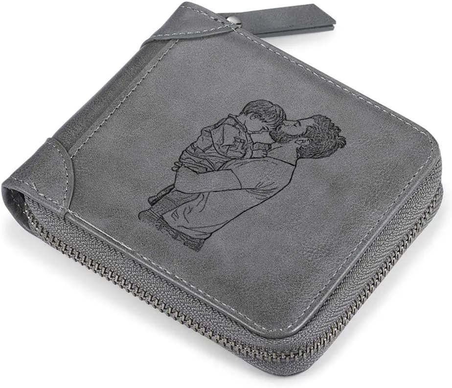 JewelOra Personalized Photo Wallet, Custom Photo Wallets for Men, Men's Zipper Wallet Customized Wallet for Father,Dad,Son,Boyfriend(Zipper 2)