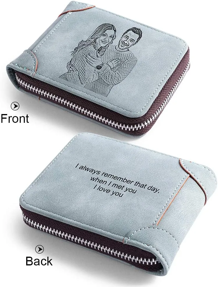 JewelOra Personalized Photo Wallet, Custom Photo Wallets for Men, Men's Zipper Wallet Customized Wallet for Father,Dad,Son,Boyfriend(Zipper 6)