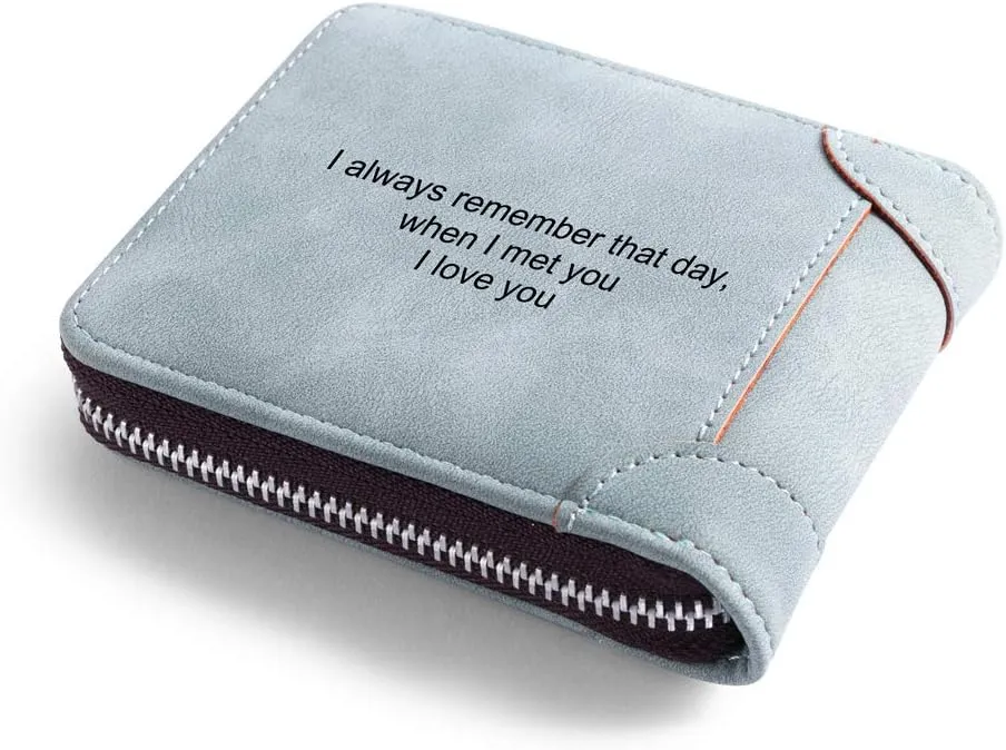 JewelOra Personalized Photo Wallet, Custom Photo Wallets for Men, Men's Zipper Wallet Customized Wallet for Father,Dad,Son,Boyfriend(Zipper 6)