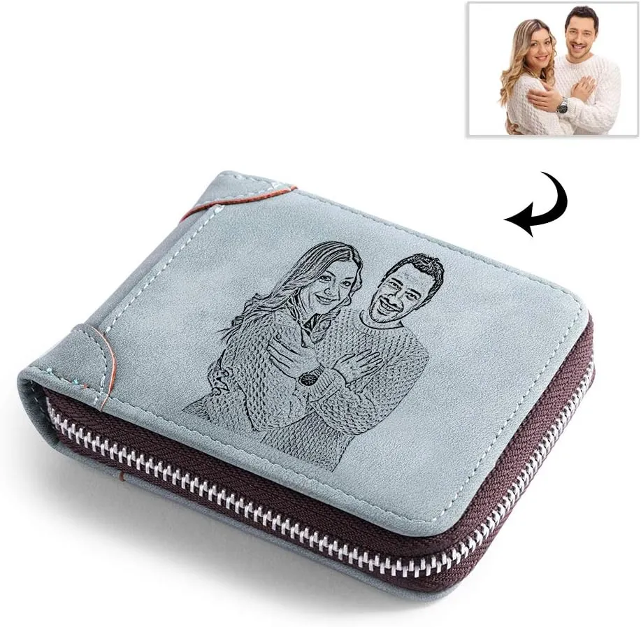 JewelOra Personalized Photo Wallet, Custom Photo Wallets for Men, Men's Zipper Wallet Customized Wallet for Father,Dad,Son,Boyfriend(Zipper 6)