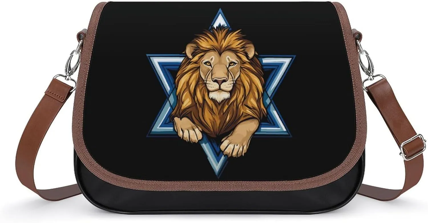 Jewish Israel Lion Crossbody Bags for Women Leather Tote Bag Handbag Purse for Work Travel