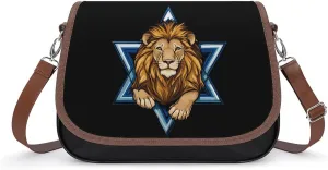 Jewish Israel Lion Crossbody Bags for Women Leather Tote Bag Handbag Purse for Work Travel