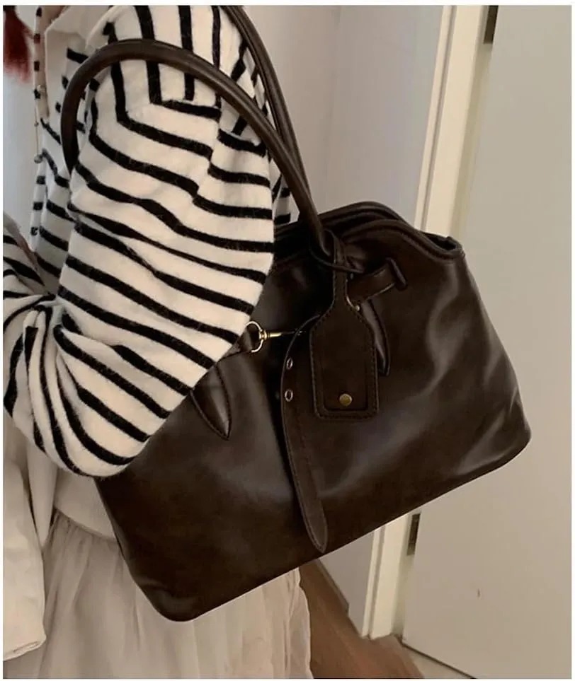JHTPSLR Vegan Leather Tote Bag for Women Large Vintage Leather Tote Bags Y2k Bags Handbag Work Travel Bags