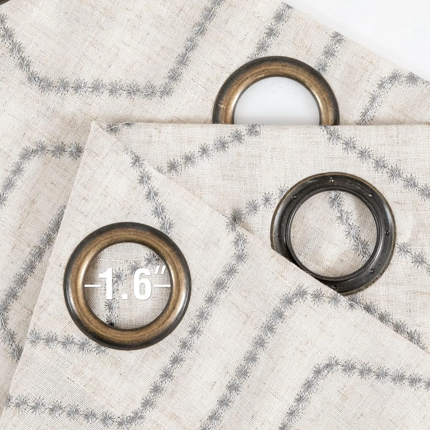 jinchan Grey Boho Window Curtains Linen Textured Light Filtering Curtains Honeycomb Embroidered Design Living Room Drapes Bedroom Bronze Grommet Window Treatments Set 2 Panels 96 Inches Long