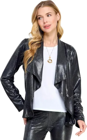 Jostar Women's Pleather Jacket - Snake Skin Look Long Sleeve Faux Leather Coat