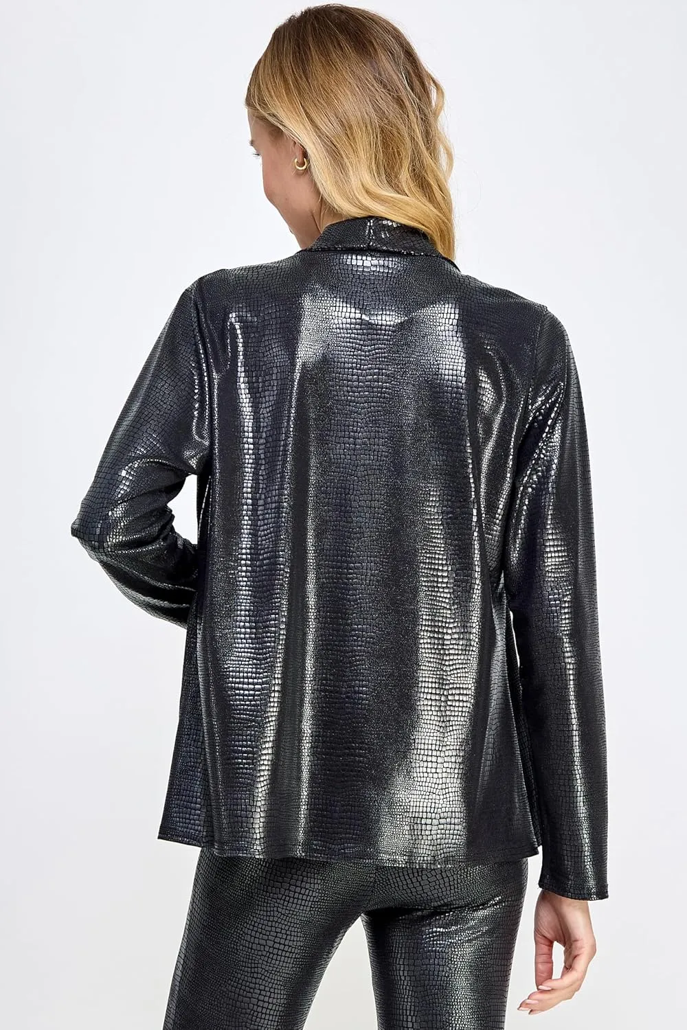 Jostar Women's Pleather Jacket - Snake Skin Look Long Sleeve Faux Leather Coat