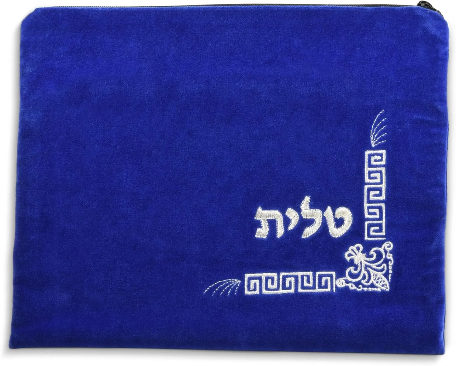 Judaica Velvet Tallit Bag - Fleur De Lys Design Prayer Shawl Bag with Plastic Protector