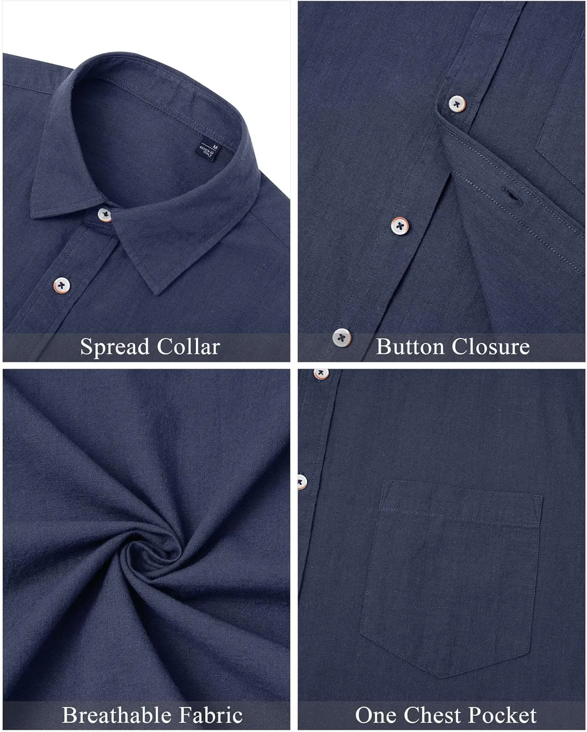 J.VER Men's Linen Shirts Casual Button Down Long Sleeve Shirt Solid Spread Collar Summer Beach Shirts with Pocket