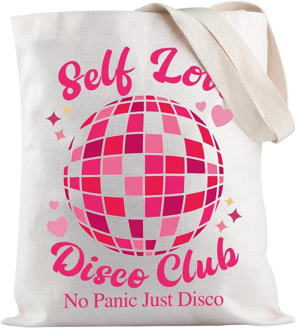 JXGZSO Disco Ball Shoulder Bag Self Love Disco Club No Panic Just Disco Tote Bag Mental Health Gift Self Care Gift