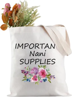 JXGZSO Important Nani Supplies Tote Bag Grandma Birthday Gift Babysitting Bag Nani Travel Gift Canvas Tote Bag