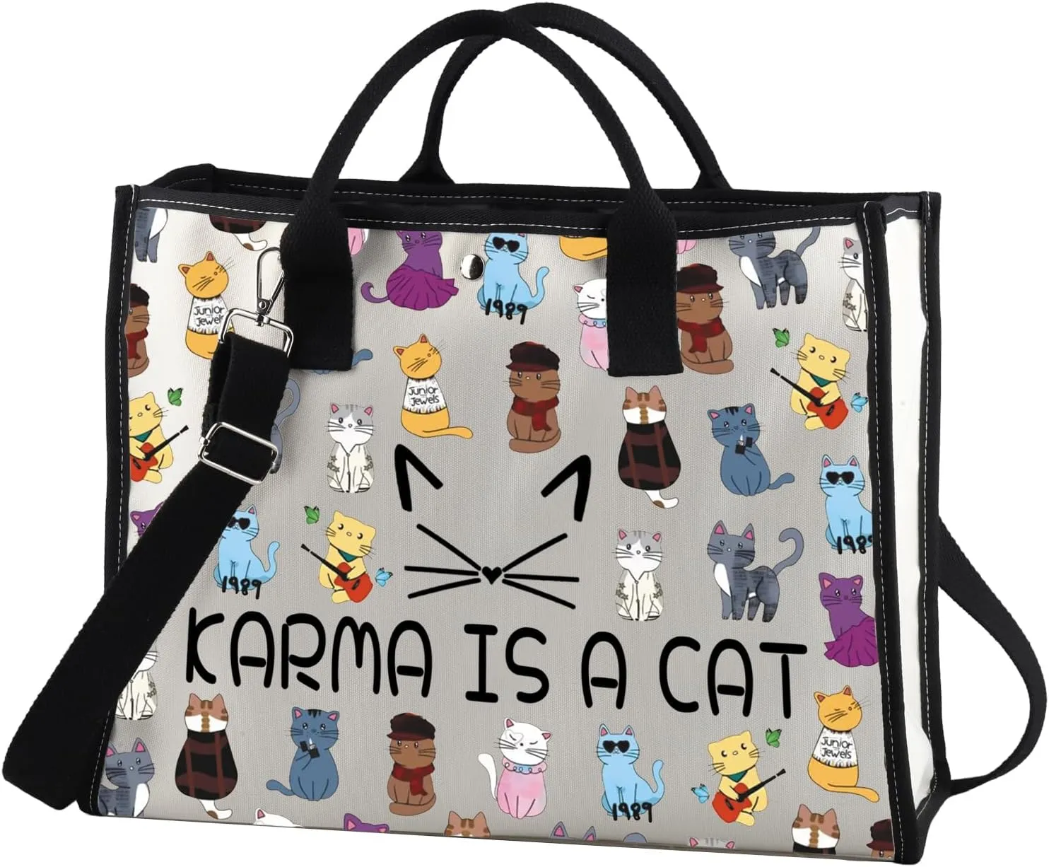 JXGZSO Karma Is A Cat Tote Bag Music Albums As Cat Gift For Fans