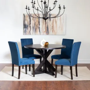 Kaimei Enbridge 5-Piece Black Dining Set with Round Table and 4 Velvet Chairs
