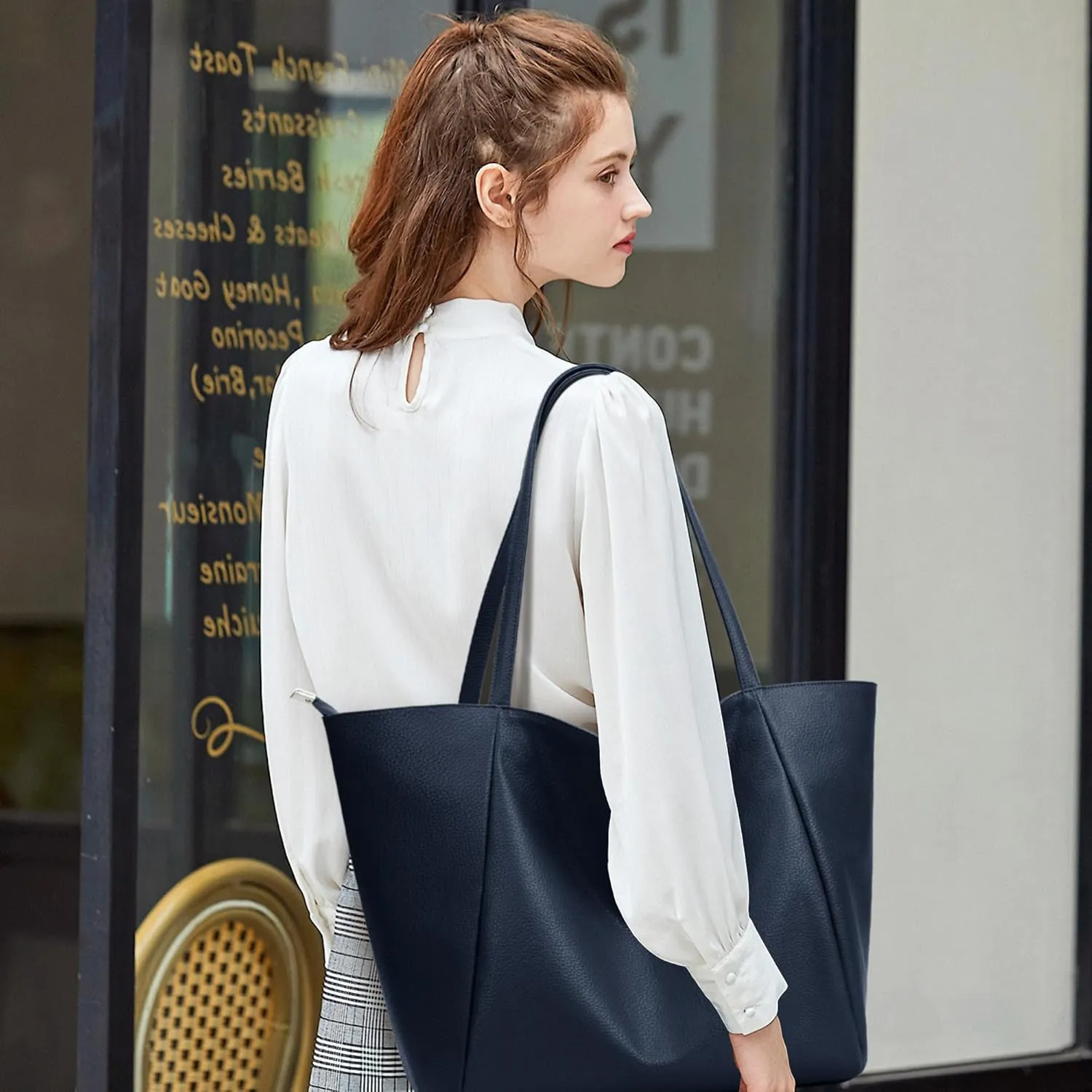 KALIDI Large Tote Bag Vegan Leather Casual Zipper Work Bag Weekender Hobo for Women 23L Oversize Shoulder Travel Purse