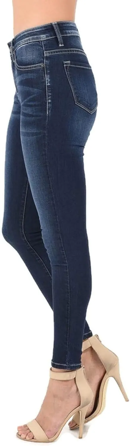 Kan Can Women's Denim-Blue Five Pocket Basic Mid Rise Super Skinny Jeans