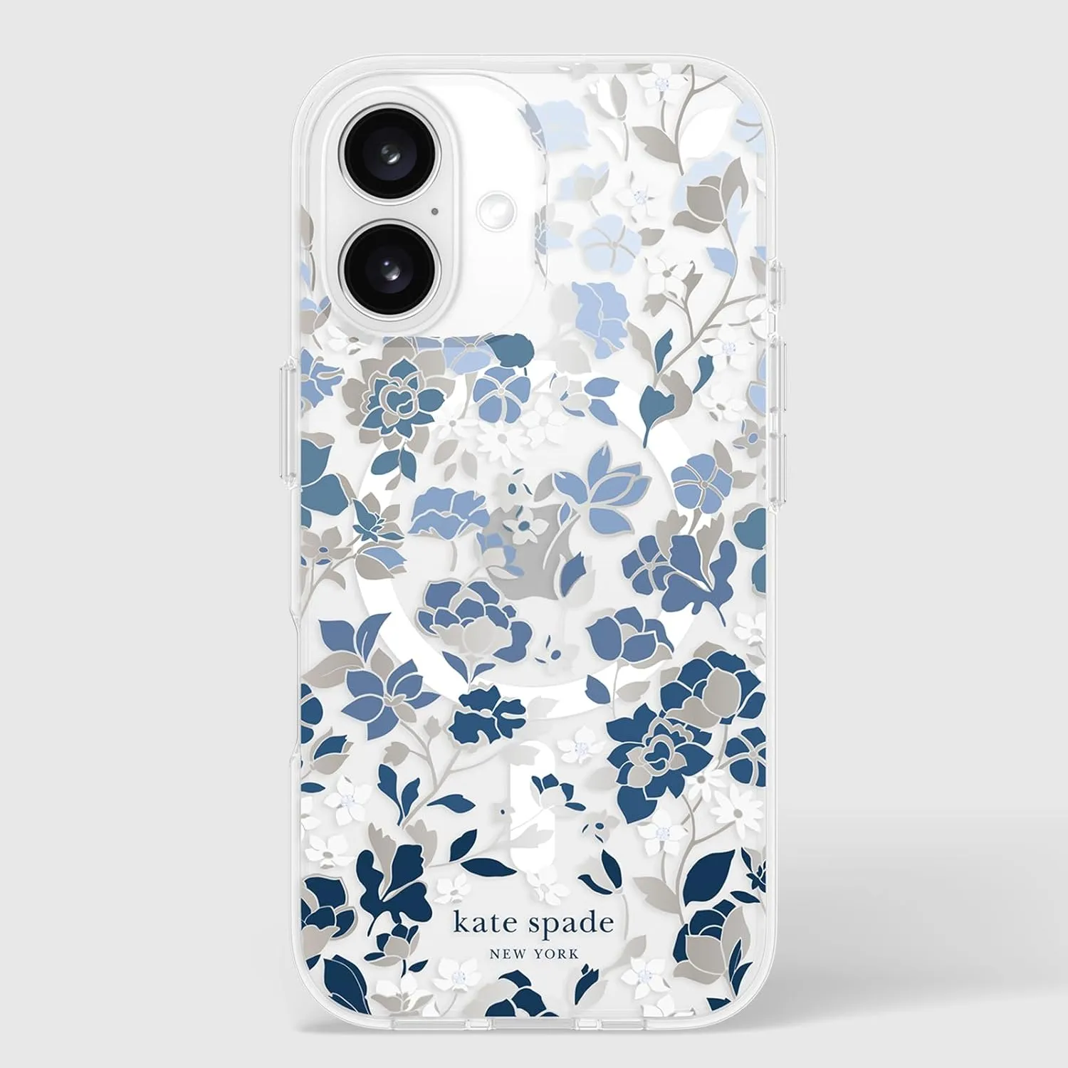 kate spade new york iPhone 16 Case - Compatible with MagSafe - Designer Phone Case - Flowerbed Blue Gems