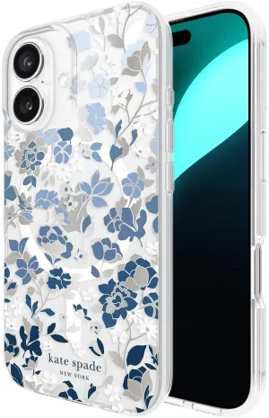 kate spade new york iPhone 16 Case - Compatible with MagSafe - Designer Phone Case - Flowerbed Blue Gems