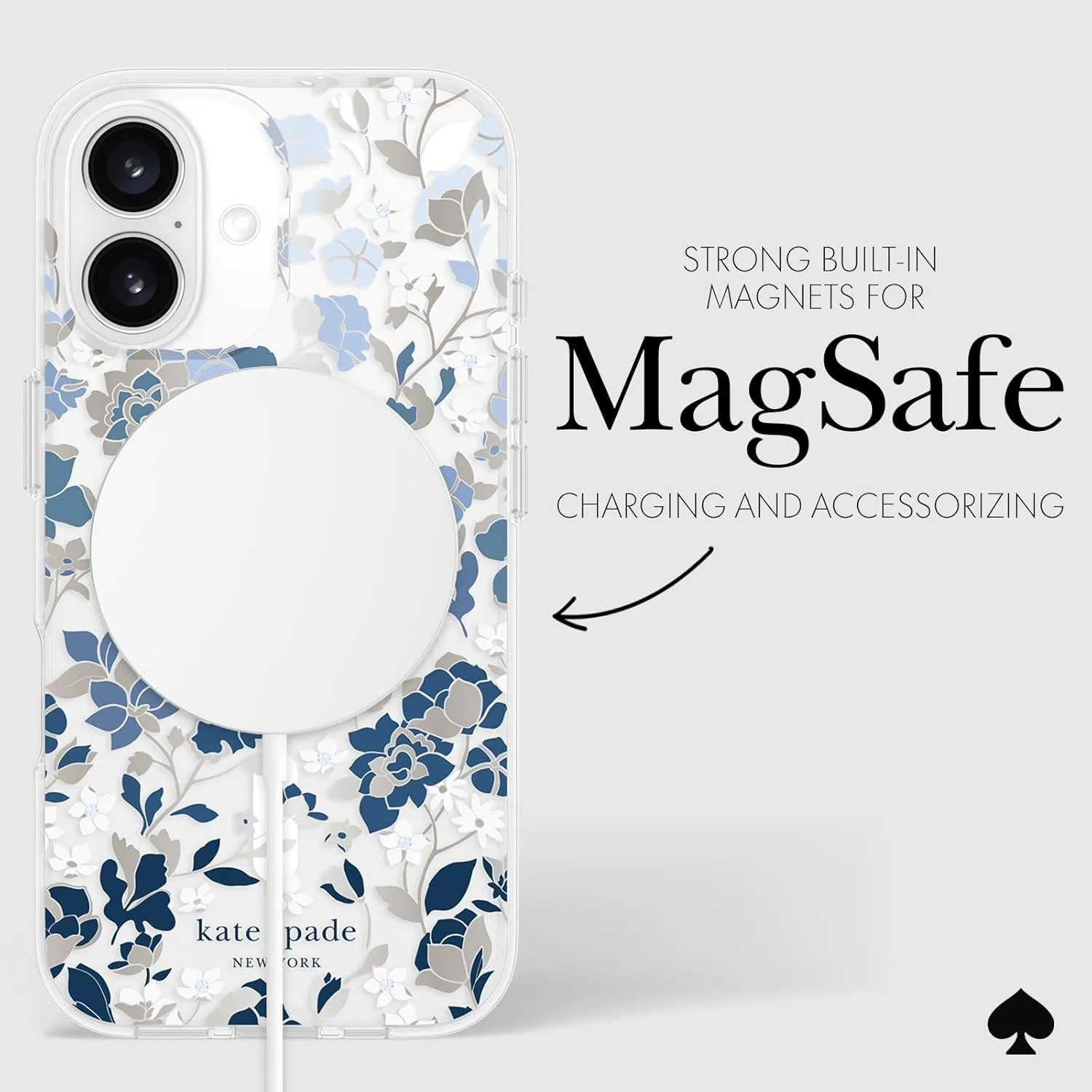 kate spade new york iPhone 16 Case - Compatible with MagSafe - Designer Phone Case - Flowerbed Blue Gems