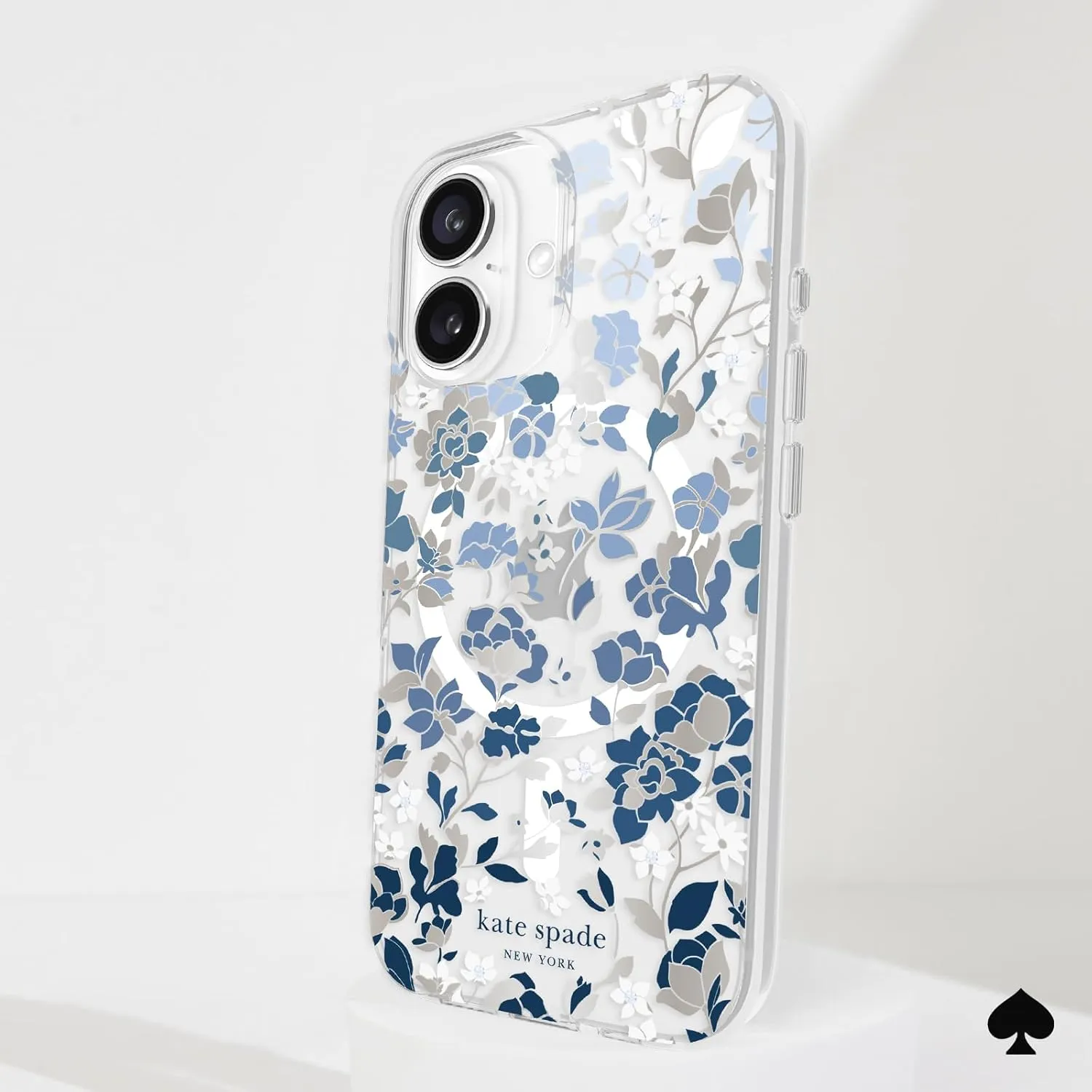 kate spade new york iPhone 16 Case - Compatible with MagSafe - Designer Phone Case - Flowerbed Blue Gems