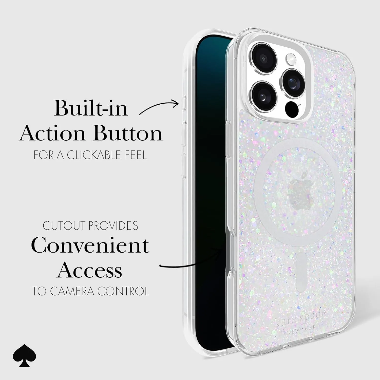 kate spade new york iPhone 16 Pro Max Case - Compatible with MagSafe - Designer Phone Case - Chunky Glitter Iridescent