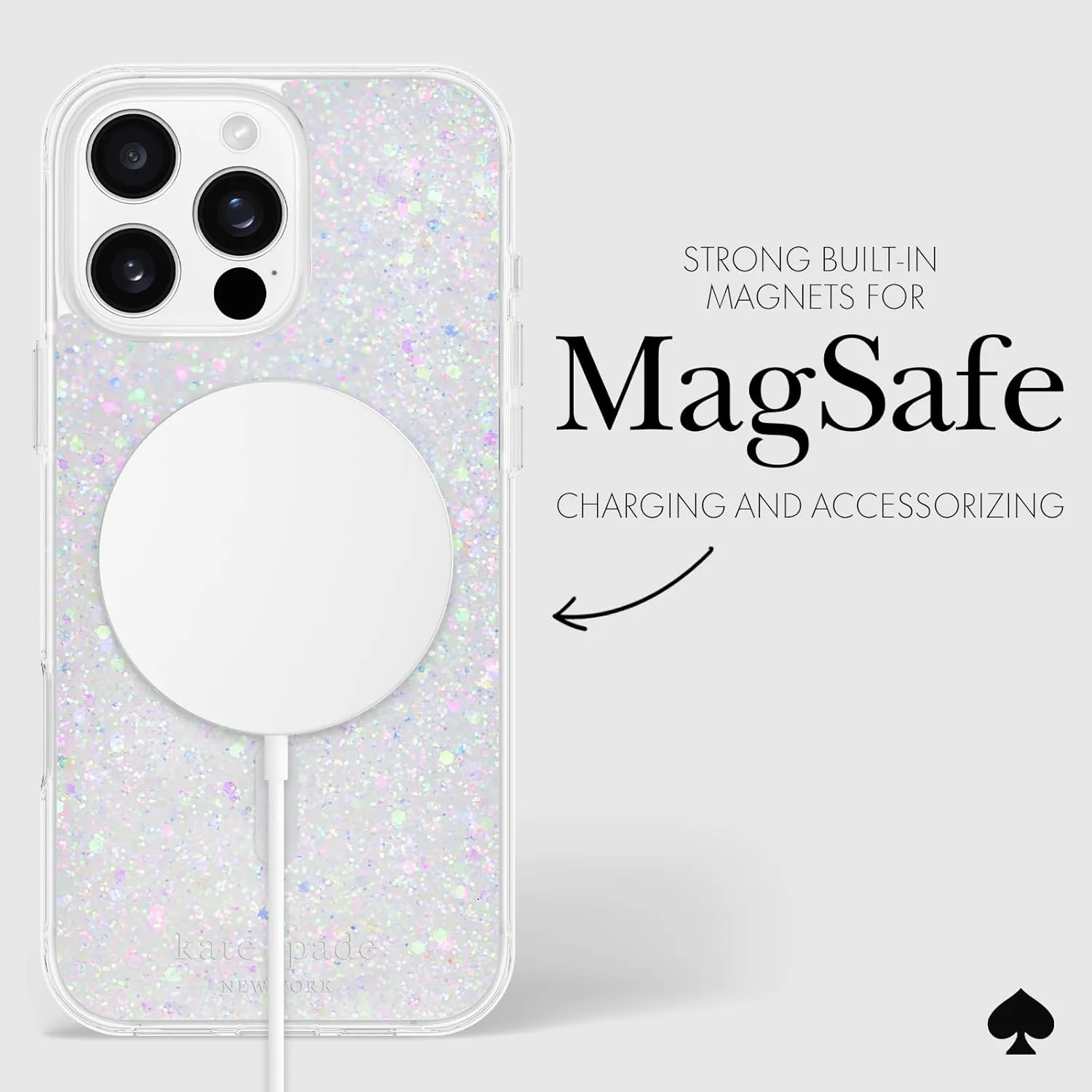 kate spade new york iPhone 16 Pro Max Case - Compatible with MagSafe - Designer Phone Case - Chunky Glitter Iridescent