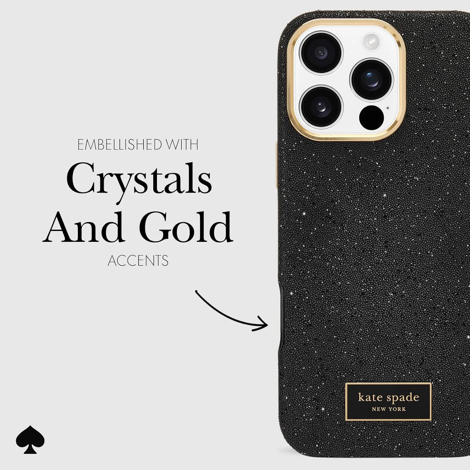 kate spade new york iPhone 16 Pro Max Case - Compatible with MagSafe - Designer Phone Case - Crystal Pave Nightfall