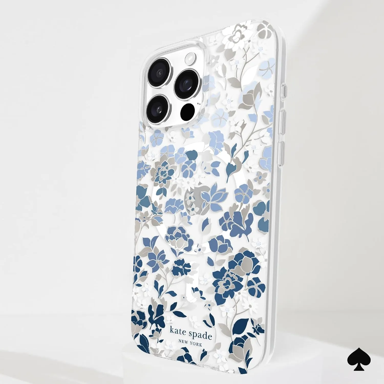 kate spade new york iPhone 16 Pro Max Case - Compatible with MagSafe - Designer Phone Case - Flowerbed Blue Gems