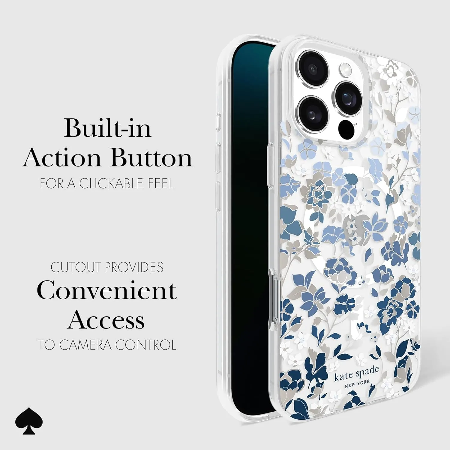 kate spade new york iPhone 16 Pro Max Case - Compatible with MagSafe - Designer Phone Case - Flowerbed Blue Gems