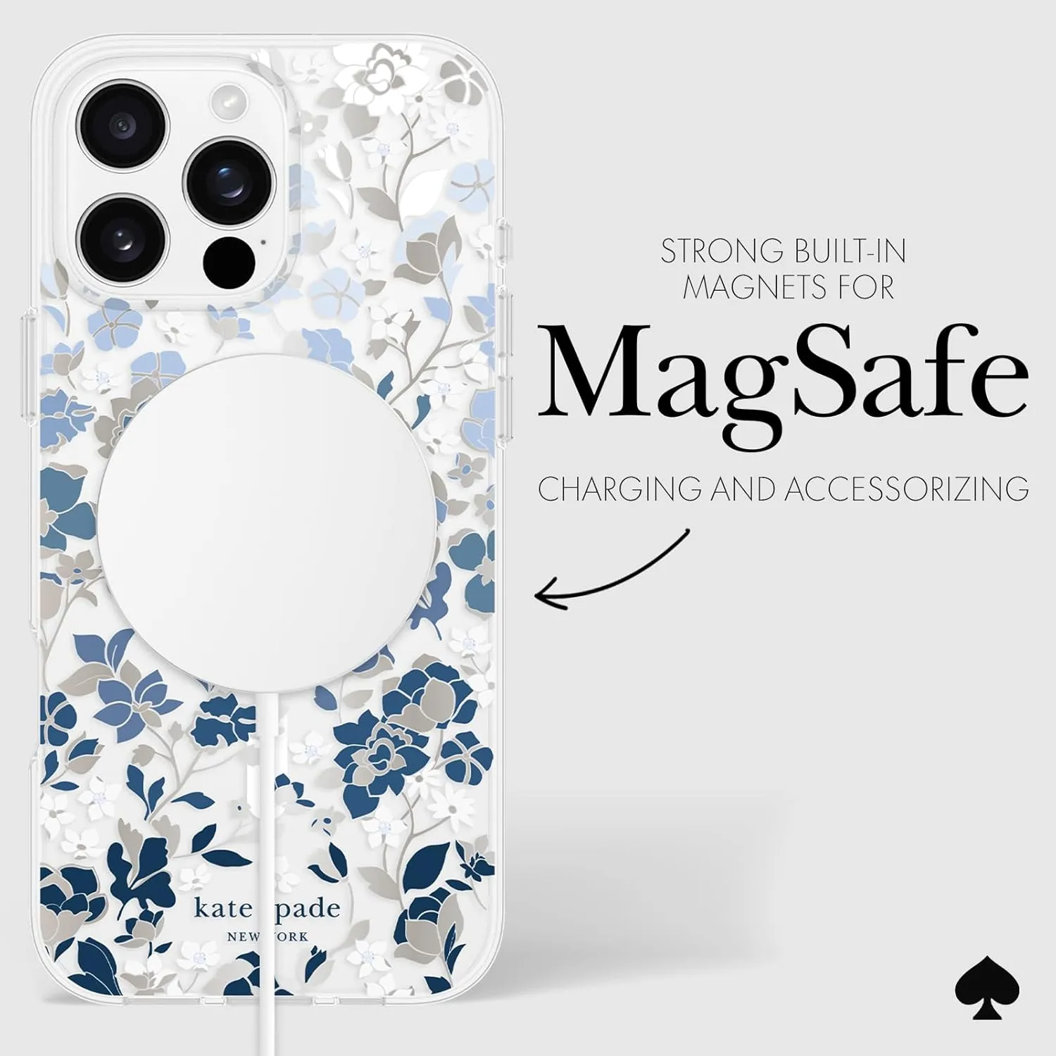 kate spade new york iPhone 16 Pro Max Case - Compatible with MagSafe - Designer Phone Case - Flowerbed Blue Gems